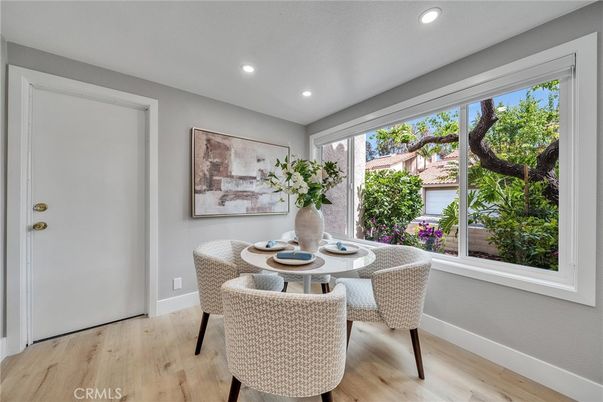 Dining room, Interior, Recessed Lighting, Wood Texture Flooring