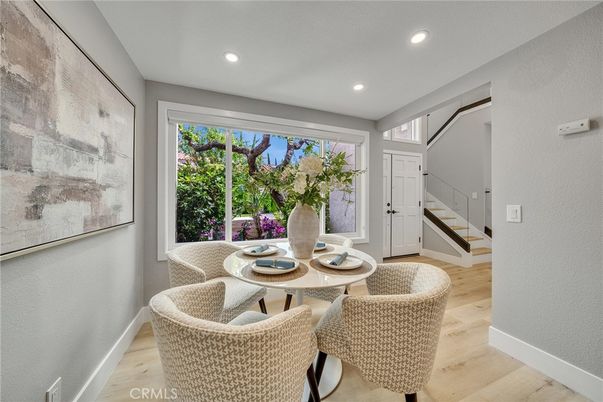 Dining room, Interior, Recessed Lighting, Wood Texture Flooring