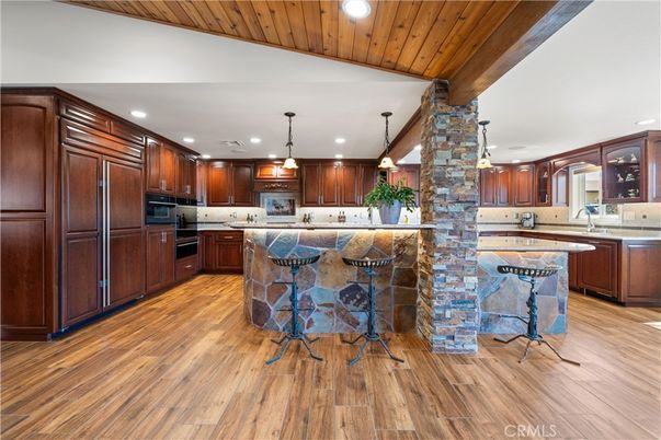 Interior, Kitchen, Pendant Lights, Recessed Lighting, Wooden Ceilings, Wood Texture Flooring