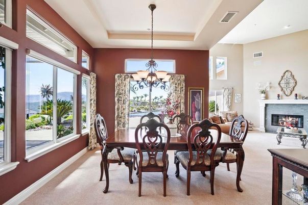 Chandelier, Dining room, Fireplace, Interior, Recessed Lighting