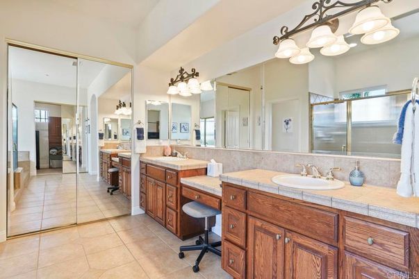 Bathroom, Dual Sink Vanities, Glass Shower, Interior, Tile Countertops