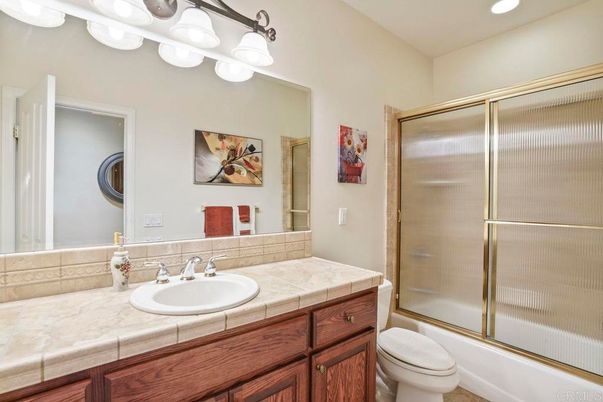 Bathroom, Glass Shower, Interior, Recessed Lighting, Tile Countertops