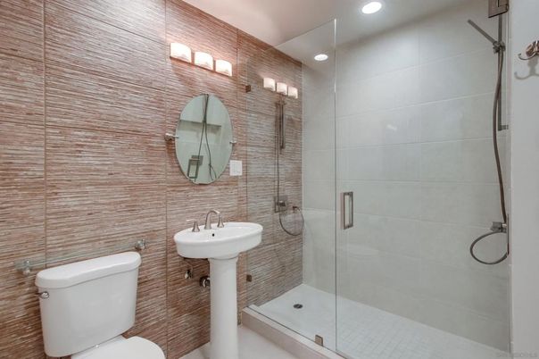Bathroom, Glass Shower, Interior, Recessed Lighting