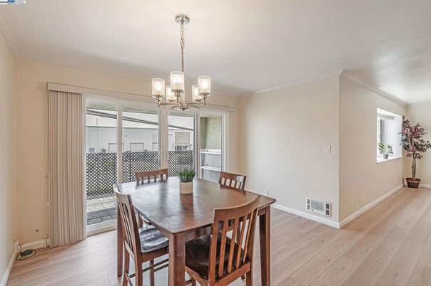 Chandelier, Dining room, Interior, Wood Texture Flooring