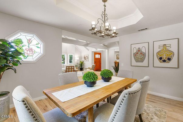 Chandelier, Dining room, Interior, Wood Texture Flooring