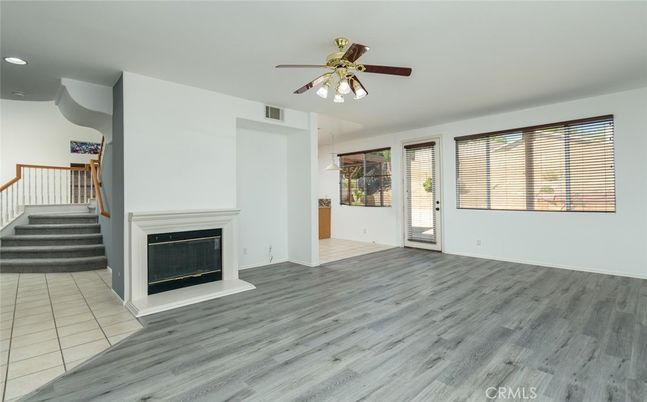 Empty room, Fireplace, Interior, Recessed Lighting, Wood Texture Flooring