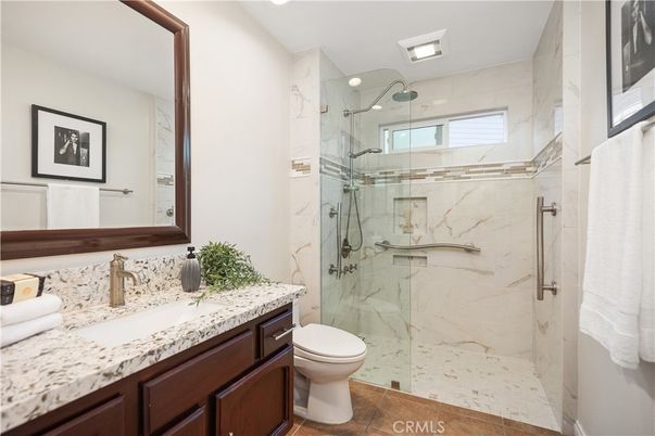 Bathroom, Glass Shower, Interior, Marble Walls, Recessed Lighting