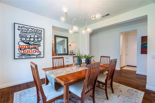 Dining room, Interior, Pendant Lights, Wood Texture Flooring