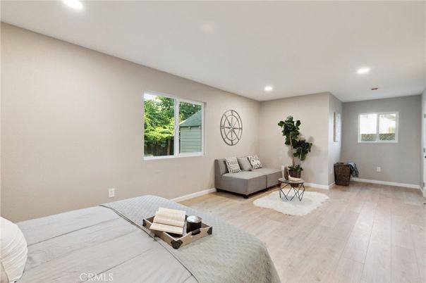 Bedroom, Interior, Recessed Lighting, Wood Texture Flooring