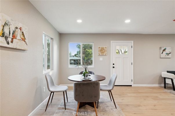 Dining room, Interior, Recessed Lighting, Wood Texture Flooring