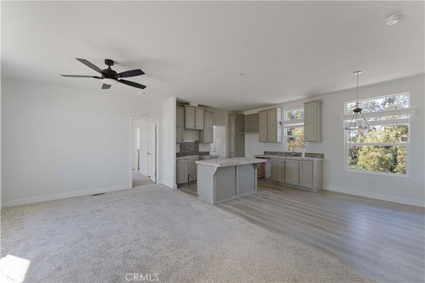 Empty room, Interior, Kitchen, Pendant Lights, Recessed Lighting, Wood Texture Flooring