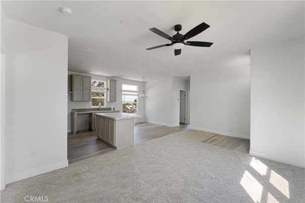 Empty room, Interior, Kitchen, Recessed Lighting, Wood Texture Flooring