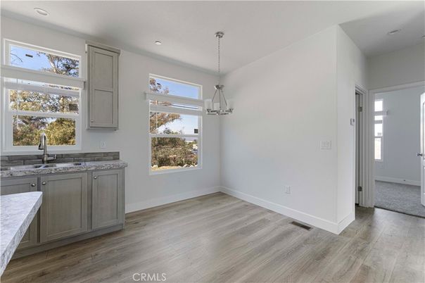 Empty room, Interior, Pendant Lights, Recessed Lighting, Wood Texture Flooring