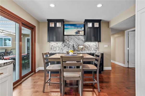 Dining room, Interior, Recessed Lighting, Wood Texture Flooring