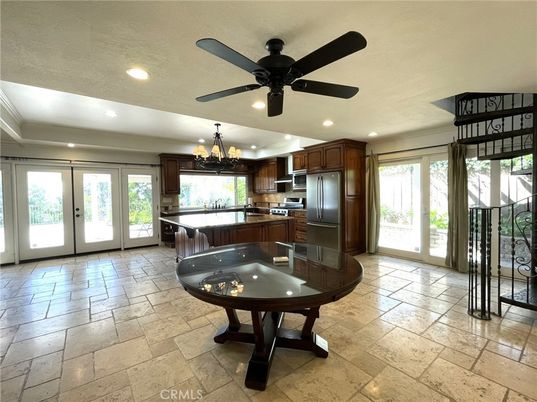 Chandelier, Interior, Kitchen, Recessed Lighting, Stainless Steel Appliances