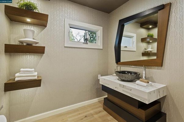 Bathroom, Interior, Recessed Lighting, Wood Texture Flooring