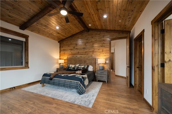 Bedroom, Interior, Recessed Lighting, Wooden Beams, Wooden Ceilings, Wood Texture Flooring, Wooden Walls