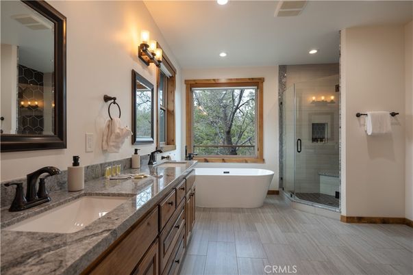 Bathroom, Dual Sink Vanities, Free Standing Baths, Glass Shower, Interior, Recessed Lighting