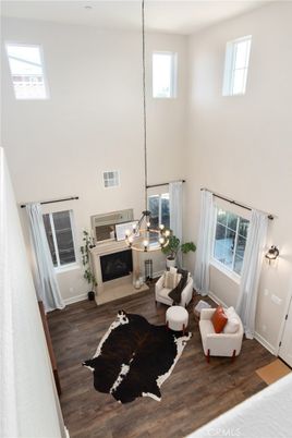 Fireplace, Interior, Living room, Pendant Lights, Wood Texture Flooring