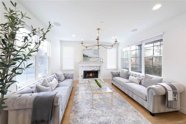 Fireplace, Interior, Living room, Pendant Lights, Recessed Lighting, Wood Texture Flooring