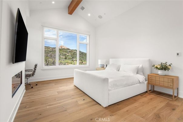 Bedroom, Interior, Recessed Lighting, Wooden Beams, Wood Texture Flooring