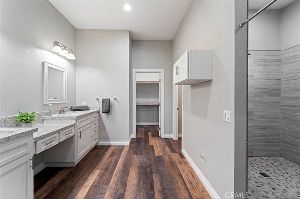 Bathroom, Interior, Recessed Lighting, Wood Texture Flooring
