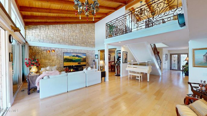 Fireplace, Interior, Living room, Piano, Stone Walls, Wooden Beams, Wooden Ceilings, Wood Texture Flooring