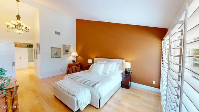 Bedroom, Chandelier, Interior, Wood Texture Flooring