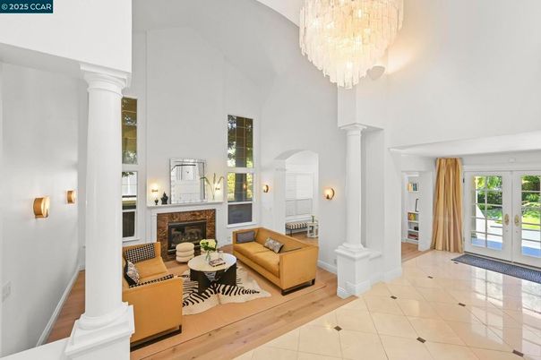 Chandelier, Fireplace, Interior, Living room