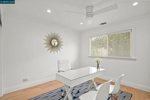Home Office, Interior, Recessed Lighting, Wood Texture Flooring