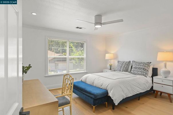 Bedroom, Interior, Recessed Lighting, Wood Texture Flooring