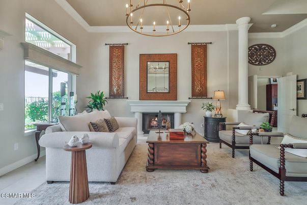 Chandelier, Fireplace, Interior, Living room