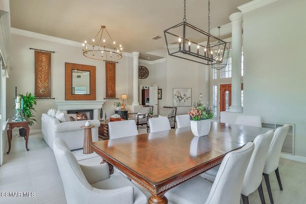 Chandelier, Dining room, Fireplace, Interior, Living room