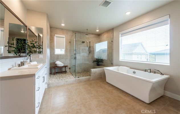 Bathroom, Dual Sink Vanities, Free Standing Baths, Glass Shower, Interior, Recessed Lighting