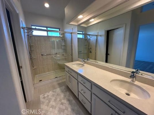 Bathroom, Dual Sink Vanities, Glass Shower, Interior, Recessed Lighting