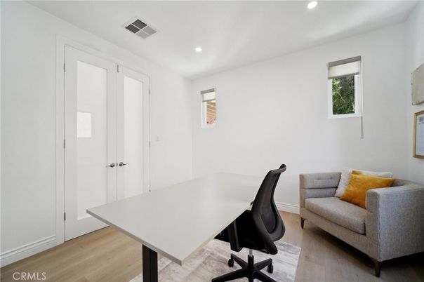Home Office, Interior, Recessed Lighting, Wood Texture Flooring