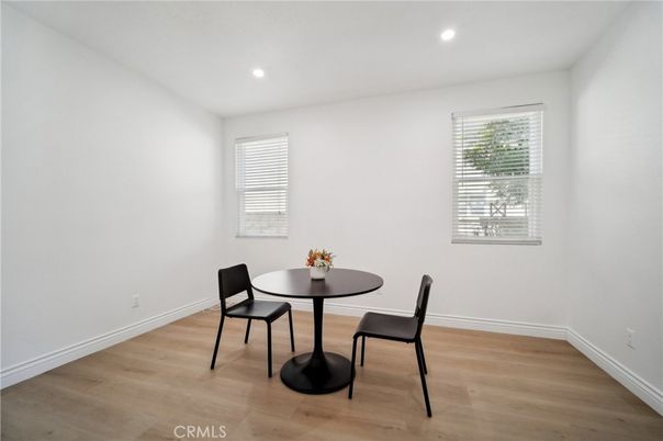 Dining room, Interior, Recessed Lighting, Wood Texture Flooring