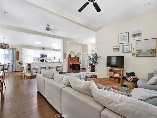 Dining room, Interior, Kitchen, Living room, Pendant Lights, Recessed Lighting, Stainless Steel Appliances, Wood Texture Flooring