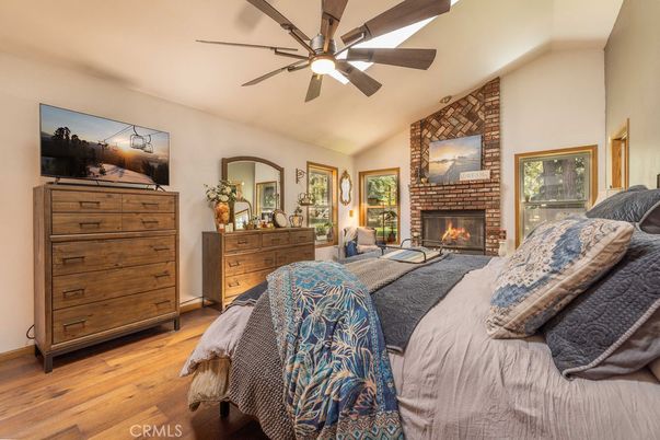 Bedroom, Fireplace, Interior, Wood Texture Flooring