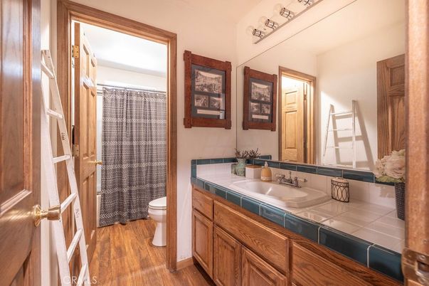 Bathroom, Interior, Tile Countertops, Wood Texture Flooring