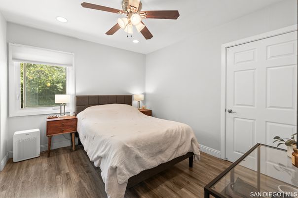 Bedroom, Interior, Recessed Lighting, Wood Texture Flooring