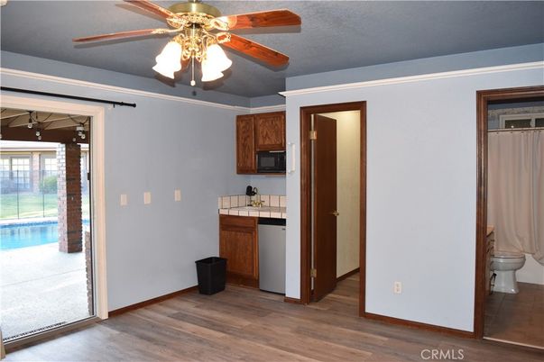 Interior, Kitchen, Tile Countertops, Wood Texture Flooring