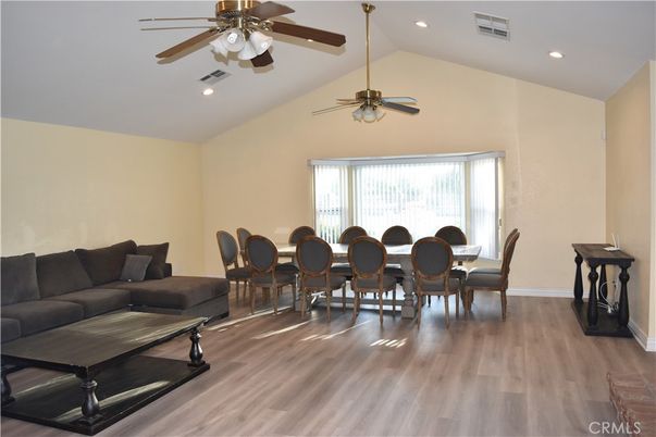 Dining room, Interior, Living room, Recessed Lighting, Wood Texture Flooring