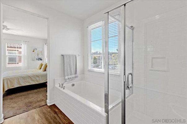 Bathroom, Bedroom, Glass Shower, Interior, Wood Texture Flooring