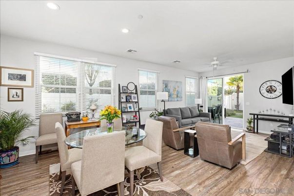 Dining room, Interior, Living room, Recessed Lighting, Wood Texture Flooring