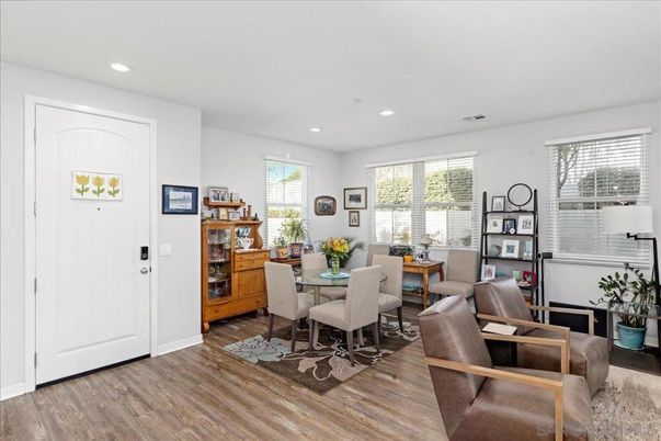 Dining room, Interior, Recessed Lighting, Wood Texture Flooring