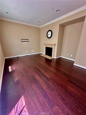 Empty room, Fireplace, Interior, Recessed Lighting, Wood Texture Flooring