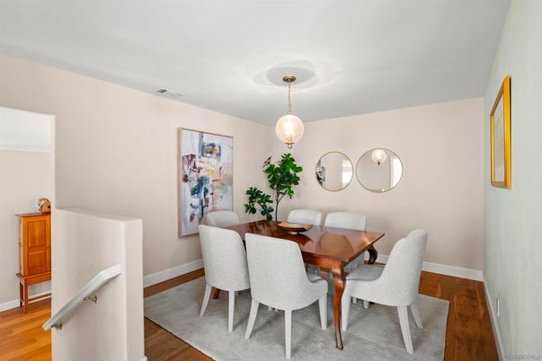 Dining room, Interior, Pendant Lights, Wood Texture Flooring
