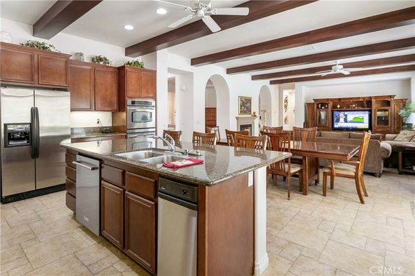 Dining room, Interior, Kitchen, Recessed Lighting, Stainless Steel Appliances, Wooden Beams