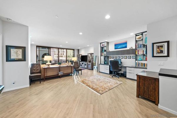 Home Office, Interior, Recessed Lighting, Wood Texture Flooring